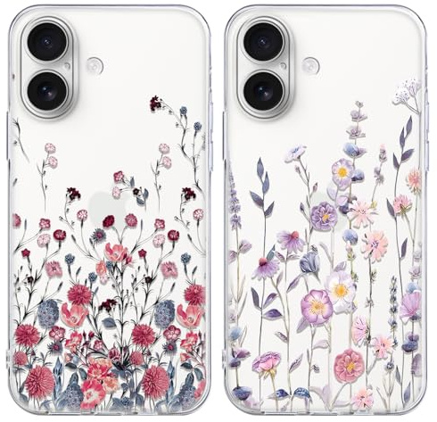 Xylota 2 Pièces Coque pour iPhone 17 6,3, Transparente Étui avec Aesthetic Motif Fleur Dessin, Ultra Mince TPU Souple Silicone Housse Antichoc Antirayures Protection Case Filles Femmes Cover, 05
