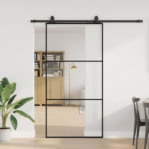 Brokky 3375843 Porta Scorrevole con Ferramenta Nera 102x205 cm in Vetro ESG Porta Scorrevole Esterno,Porta Interna Scorrevole per Bagno Cucina Studio