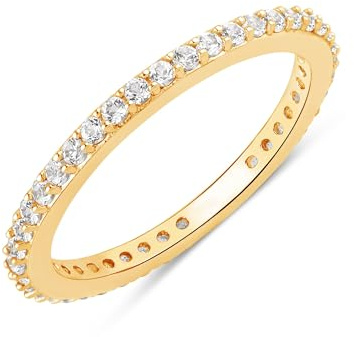 Rafaela Donata Damen Ring aus 925/- Sterling Silber gelbvergoldet 14 Karat mit Topas weiß Eternity-Ring Edelsteinring