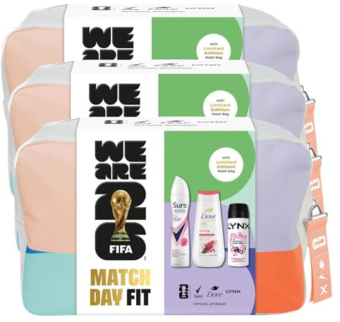 FIFA Match Day Fit Women’s Grooming Gift Set- 3 Pack with Anti Perspirant Body Wash, Body Spray and Limited Edition Wash Bag Three Piece Self Care Kit for Her Inspired by Official FIFA
