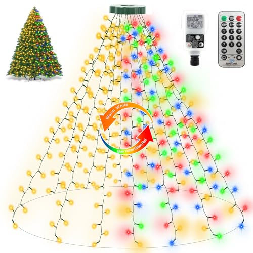 ZAIYW Weihnachtsbaum-Lichter, 2,5 m, 16 Stränge, 400 LEDs, Farbwechsel, Weihnachtsbeleuchtung mit Ring-Timer, wasserdichte Wasserfall-Lichterkette für drinnen und draußen, Weihnachtsdekoration