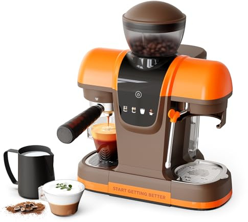 20 Bar Espresso Machine with Grinder & Steam Wand - Semi Automatic Coffee Maker, NTC Intelligent Temp Control, 58mm Stainless Steel Portafilter, One-Touch Panel for Home Barista (Removable Water Tank)