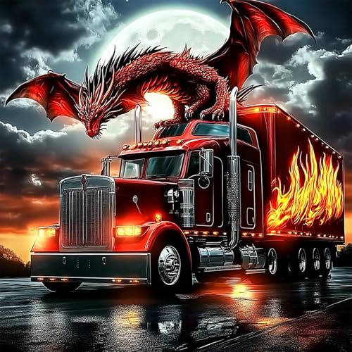 VGJM Dragon and Truck Diamond Art Painting Kits for Adults, Full Drill Diamond Dots Paintings for Beginners, Round 5D Paint with Diamonds Pictures Gems Art Painting Kits DIY Crafts Kits30x40cm