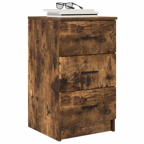 vidaXL Bedside Cabinet Smoked oak 38 x 38 x 66 cm Engineered wood, Modern Bedroom Storage, Functional Nightstand, Compact Bedside Table, Simple Organizer, Wooden Drawers, Contemporary Design