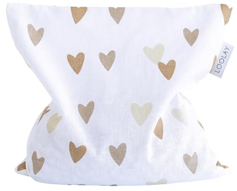 LOOLAY Kirschkernkissen Mikrowelle 20x20 cm – Wärmekissen aus 100% Baumwolle – Kirschkern Kissen Ideal bei Muskelverspannungen oder Menstruationsbeschwerden (herz beige braun)