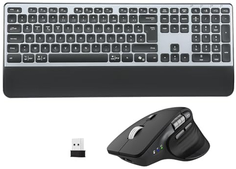 CITLLA M9100 Wiederaufladbare Kabelloses Tastatur-Maus-Set | 2*Bluetooth,2.4 GHz USB-Empfänger,Hintergrundbeleuchtung,Adjustable DPI,Hyper Fast Scrolling,Handballenauflage,QWERTZ