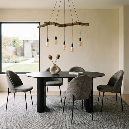 IDIMEX Essgruppe Maxim mit 4 Stühlen, Schwarz/Grau – ovaler Esstisch mit modernen Säulenbeinen aus Metall, 4 Polsterstühle mit Stoffbezug und Metallgestell, Esszimmer