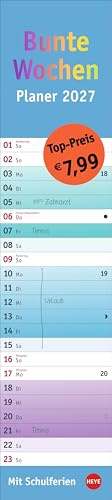 Bunte Wochen Langplaner 2027: Praktischer Streifenkalender fürs Büro. Wandkalender mit Schulferien. Terminkalender 2027 zum Eintragen.