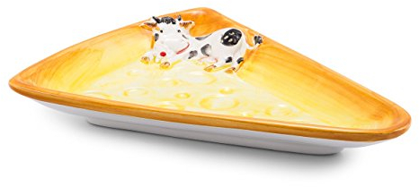 Bassano italienische Keramik dreieckige Käseplatte- Teller mit Kuh 25x20