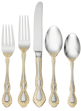 Oneida Golden Mandolina 45 Piece Fine Flatware Set, Service for 8 | golden, dishwasher safe | includes serving spoons and utensil set | cutlery set for kitchen and dining