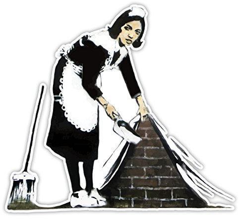 Pack of 4 Banksy Maid Sweeping Design | Wall Art Graffiti Vinyl Sticker | Urban Art Window, Car, Laptop Decal (Small - 5x5.5cm)