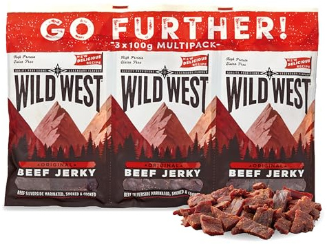 Wild West Original Flavour Beef Jerky, High Protein Multipack 3 x 100 Gram Packs
