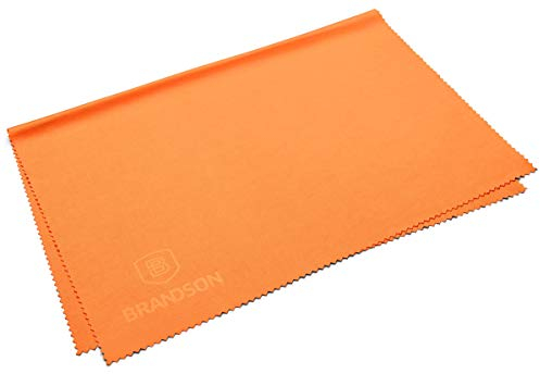 BRANDSON Brillenputztuch XXL (40x30 cm, orange) Brillen Mikrofasertuch groß, waschbar - Mikrofaser Brillentuch, Reinigungstücher für Brille Handy Display etc.