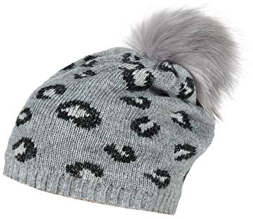 maximo Mädchen mit Lurex und Kunstfellpompon Mütze, Mehrfarbig (Graumeliert/Carbon Meliert 518), (Herstellergröße: 51/53)
