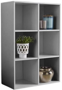 Home Source Storage Cube 6 Shelf Bookcase Wooden Display Unit, Grey, 90cm