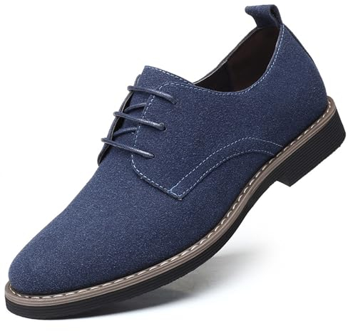 Asifn Oxford Zapatos Casuales con Cordones de Cuero de Gamuza clásico para Hombre Zapatos Bajos de Terciopelo de Negocios británicos Transpirables （Azul,38 EU