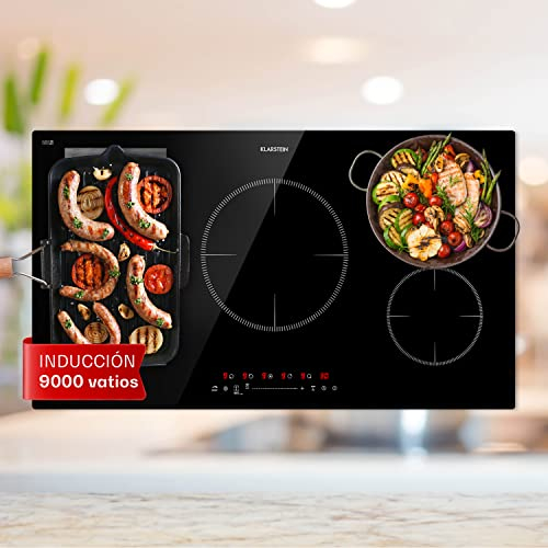 Klarstein Placa Induccion Eléctrica 9000W, Vitrocerámica Inducción Eléctrica de 5 Fuegos, Placas de Cocción de Sobremesa, Control Táctil, Placas de Cocción de Inducción, Placas Eléctricas para Cocinar