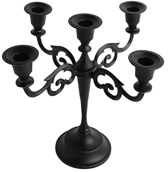 Rely+ 5 Arm Matte Black Candelabra Taper Candle Holders Decorations Indoor Kitchen Décor Table Candles Candlestick Candelabra Centerpiece Gothic Home Decor Wedding 10 Inch Tall