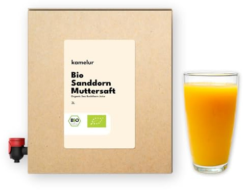 Kamelur 3 litri di succo di olivello spinoso biologico, 100% succo diretto di bacche di olivello spinoso biologico, succo di madre senza additivi, in pratica scatola per succhi