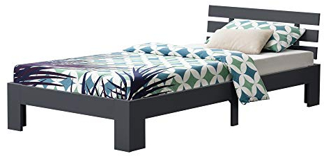 [en.casa] Holzbett Nivala mit Kopfteil und Lattenrost 120x200 cm Bettgestell bis 150 kg Jugendbett Gästebett Bettrahmen Kiefernholz Dunkelgrau