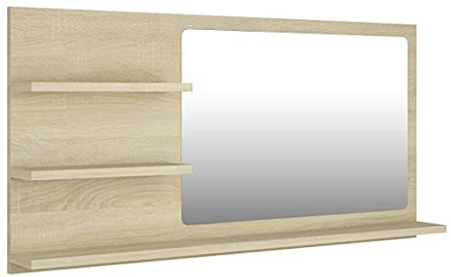 vidaXL Badspiegel mit 3 Ablagen Spiegelregal Wandspiegel Badezimmerspiegel Bad Spiegel Badezimmer Badmöbel Sonoma-Eiche 90x10,5x45cm Holzwerkstoff