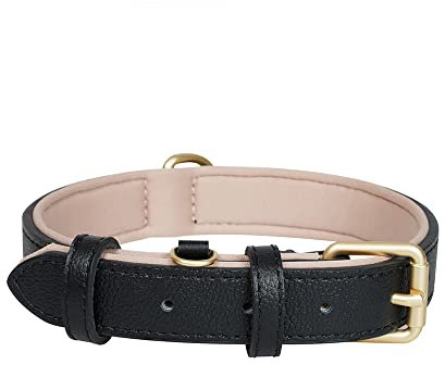 Ohmywor Dog Collar Classic Genuine Leather Dog Collar, Soft Breathable Waterproof Dog Collars with Padded Heavy Duty Buckle Adjustable for Small Medium Large Pet Dogs, Black 3.0cm x65cm(L)