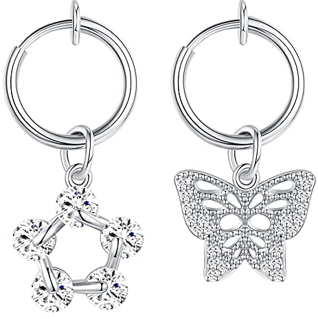 Briana Williams Fake Bauchnabelpiercing Klemme Ring Hoop Clip mit Anhänger Dangle Kein Piercing Helix Cartilage Ohrklemme Ohrring Silber