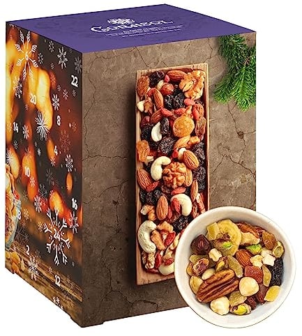 Corasol gesunder Frucht-Nuss-Mix Premium Adventskalender mit 24 fruchtigen Mischungen aus Trockenfrüchten & Nüssen zum Knabbern & Snacken (720 g)