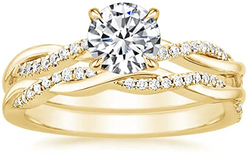 Zakk Damen Ringe Set Verlobungsring Eheringe Partnerringe 1,5ct Rund Zirkonia Verdreht Versprechen Ring Rosegold Gold Silber (Gelbgold,52 (16.6))