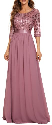 Ever-Pretty Women's Elegant 3/4 Sleeves Sequin Empire Waist A Line Chiffon Prom Dresses Orchid 12UK