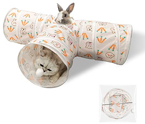 Andiker Tunnel pour lapin, cachette à 3 voies, tunnel d'activités pour petits animaux, jouet pour chat, lapin cochon d'Inde, chaton