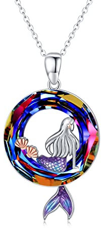 MEDWISE Meerjungfrauen Kette 925 Sterling Silber Meerjungfrauen Anhänger Halskette mit Kristall hypoallergen Meerjungfrauen Schmuck Geschenke für Frauen Mädchen