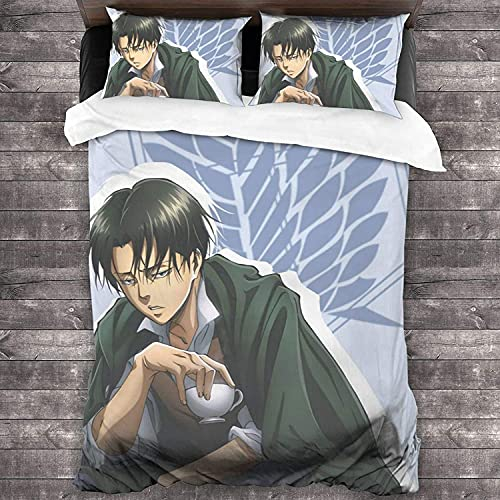 Attack On Titan Kinder Bettwäsche The Wings of Freedom Fanartikel Bettbezüge und 2 Kissenbezug Anime Rival Ackerman Bettwäsche-Sets (135x200cm+80x80cmx2, AOT5)