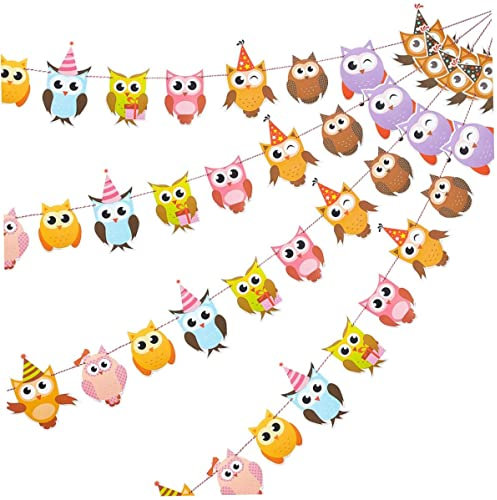 4 Stück Eule Geburtstag Banner Bunte Eule Flagge Banner Druck Wimpelkette Motto Party Dekorationen für Babyparty Geburtstag Party Supplies