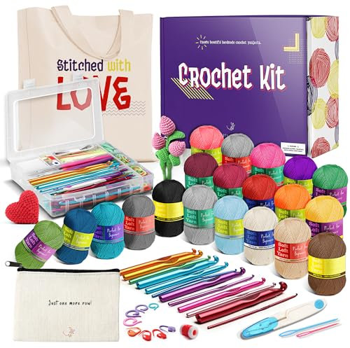 Hearth & Harbor Kit de ganchillo pequeño de 43 piezas para principiantes, adultos y niños, con 9 ganchos, 50 m de hilo, bolsa de lona y mucho más