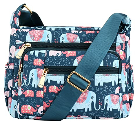 Damen-Umhängetasche mit mehreren Taschen, Nylon, wasserdicht, Messenger, Hobo-Tasche mit Reißverschluss, elefant, Einheitsgröße