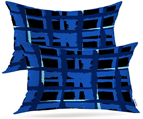 Batmerry Kilt Texture Plaid Throw Pillow Covers,Grunge Crossing Brush Strokes Linen Decorative Pillow Covers Digital Printing Blended Fabric for Couch Sofa Bed Invisible Zipper 12X20 in