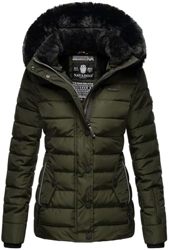 Navahoo Damen Winter Steppjacke mit Kapuze und Fellkragen B846