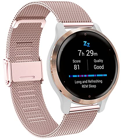Pulsera Venu 2S Correa, 18mm Acero Inoxidable Reemplazar Metal Correa para Vivoactive 4S 40mm, Forerunner 255S, 255S Music, Vivomove 3S, Fossil Women's Q Venture HR Gen 4, Gen 3, Huawei Watch 1