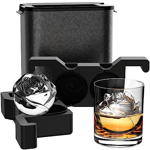 Clear Rose Ice Cube Maker: Rose Shaped Ice Cube Tray for Whiskey - Crystal Flower Ice Cubes - Silicone Ice Ball Maker for Cocktails Bourbon