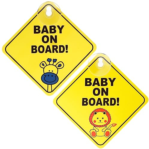 Bewudy Baby on Board Auto Warnschilder, 2pcs 4.7''x4.7'' Sicherheits Autoschild mit Saugnäpfen Abnehmbarer Kinder-Sicherheitswarnaufkleber für das Auto Gelb süß Baby on Board Aufkleber Auto (Typ A)