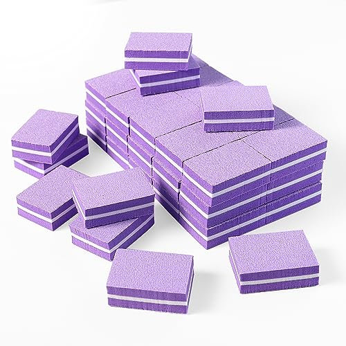 50 Pcs Mini Buffer Blocks, 100/180 Grit Purple Double Sided Nail File Blocks for Natural, Gel & Acrylic Nails, Home & Salon Use