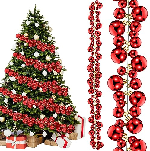 Geetery Guirnalda de bolas de Navidad de 29.5 pies, inastillables, bolas de adorno, guirnalda de bolas de árbol de Navidad con bolas de 2, 1.2 y 0.8 pulgadas, para Navidad, chimenea, fiesta, interior,
