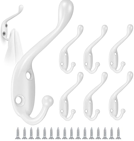 GOTRUST Ganci Appendiabiti Vintage Bianchi - 8pcs Doppi da Muro in Metallo - Appendiabiti da Parete con 16 Viti - Multifunzione per Appendere Cappelli e Cappotti