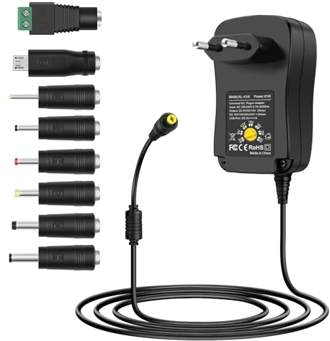 Aroidful 41W AC Universaladapter 6V 9V 12V 15V 18V 20V 24V 1.5A 1500mA AC zu DC Netztransformator mit 8 DC-Anschlüssen für Haushaltsgeräte. Sicherer Stromschutz
