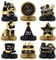 HONMOK 9pcs Neujahr Bienenwabe Mittelstück 2025 Silvester Party Tischdeko Silvester Schwarz Gold Neujahr Waben Ornamente Tischaufsätze für Neujahr Happy New Year Party Tischdekoration