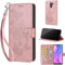 for Xiaomi Redmi 9 Case, Embossed Premium PU Leather Folio Flip Notebook Wallet Cover Compatible with Xiaomi Redmi 9 Phone Case [Magnet Closure][Kickstand][Card Slots], Rose Gold Butterfly