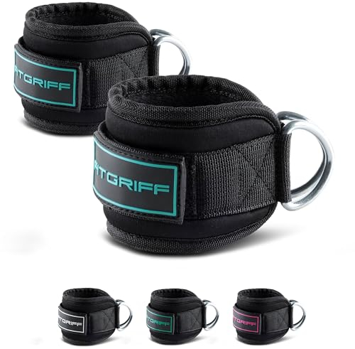 Fitgriff® Sangle Cheville Musculation Poulie V3 (Rembourré)- Ankle Straps pour Sport, Kickback, Entraînement des Fessiers - Accessoires de Fitness (Cyan)