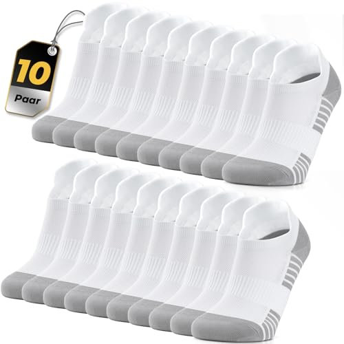 Alaplus Chaussettes Homme 43-46, 10 Paires De Chaussettes Basses De Sport Respirantes En Coton Pour Hommes Et Femmes Chaussettes Courtes De Course, Blanc