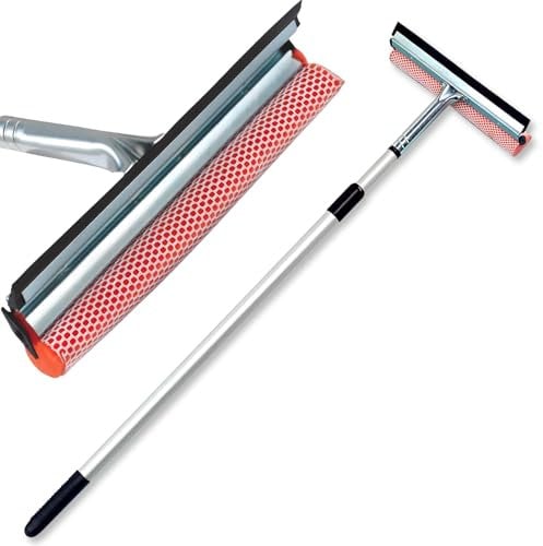 AVILIA Tergivetro Multifunzione con Manico Telescopico 70-130 cm - Spugna con Rete Anti-Insetti e Spatola in Gomma Naturale - Pulizia Auto, Casa e Vetri Alti - Manico in Alluminio Leggero